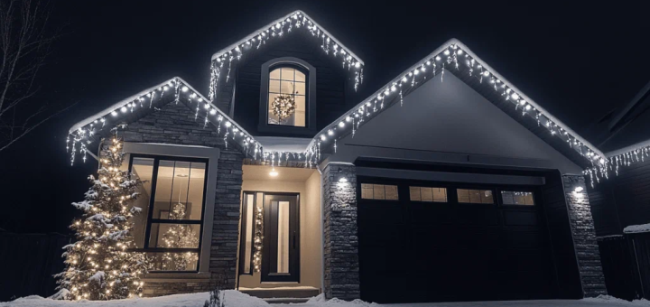 Новогодняя подсветка зданий и ландшафта